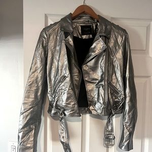 Faux leather metallic jacket